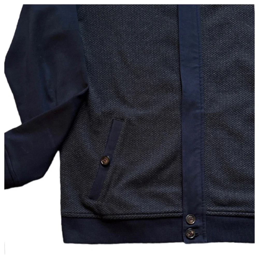 TED BAKER LONDON FULL ZIP MEN’S COTTON BOMBER STYLE KNITWEAR JACKET NAVY GRAY - Picture 5 of 12